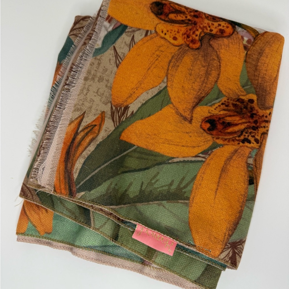 Green and Orange Floral Scarf